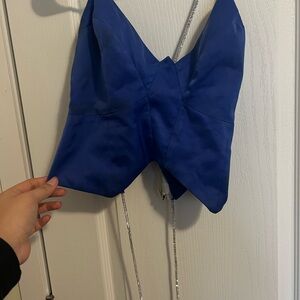 Blue Satin Crop Top with Chain Straps